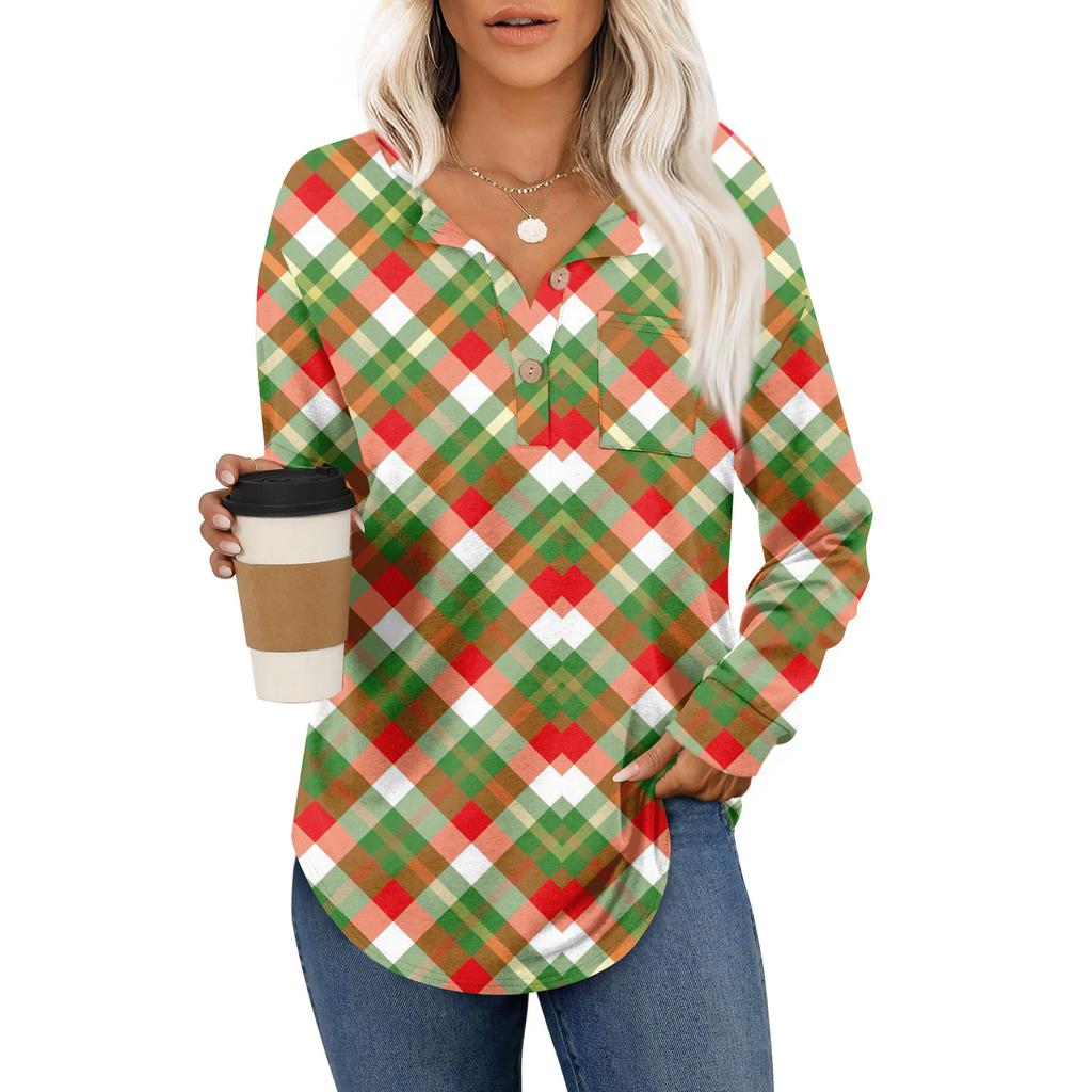 Top de damă retro cu imprimeu, la modă, cu mânecă lungă