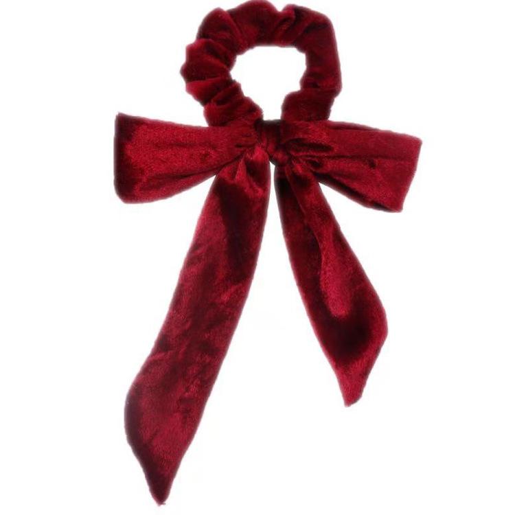 Korean Velvet Bow & Ribbon Swallowtail Scrunchie for Women