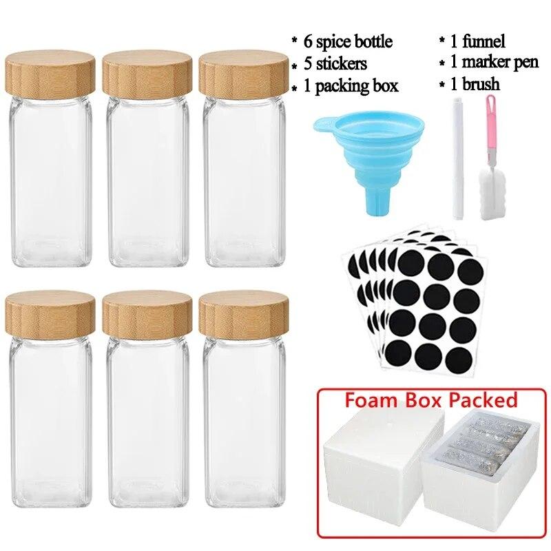 3/12 szt. Szklane słoiki na przyprawy z bambusową pokrywką pojemniki na przyprawy sól pieprzniczki pojemnik na przyprawy zestawy do przechowywania w kuchni Hot