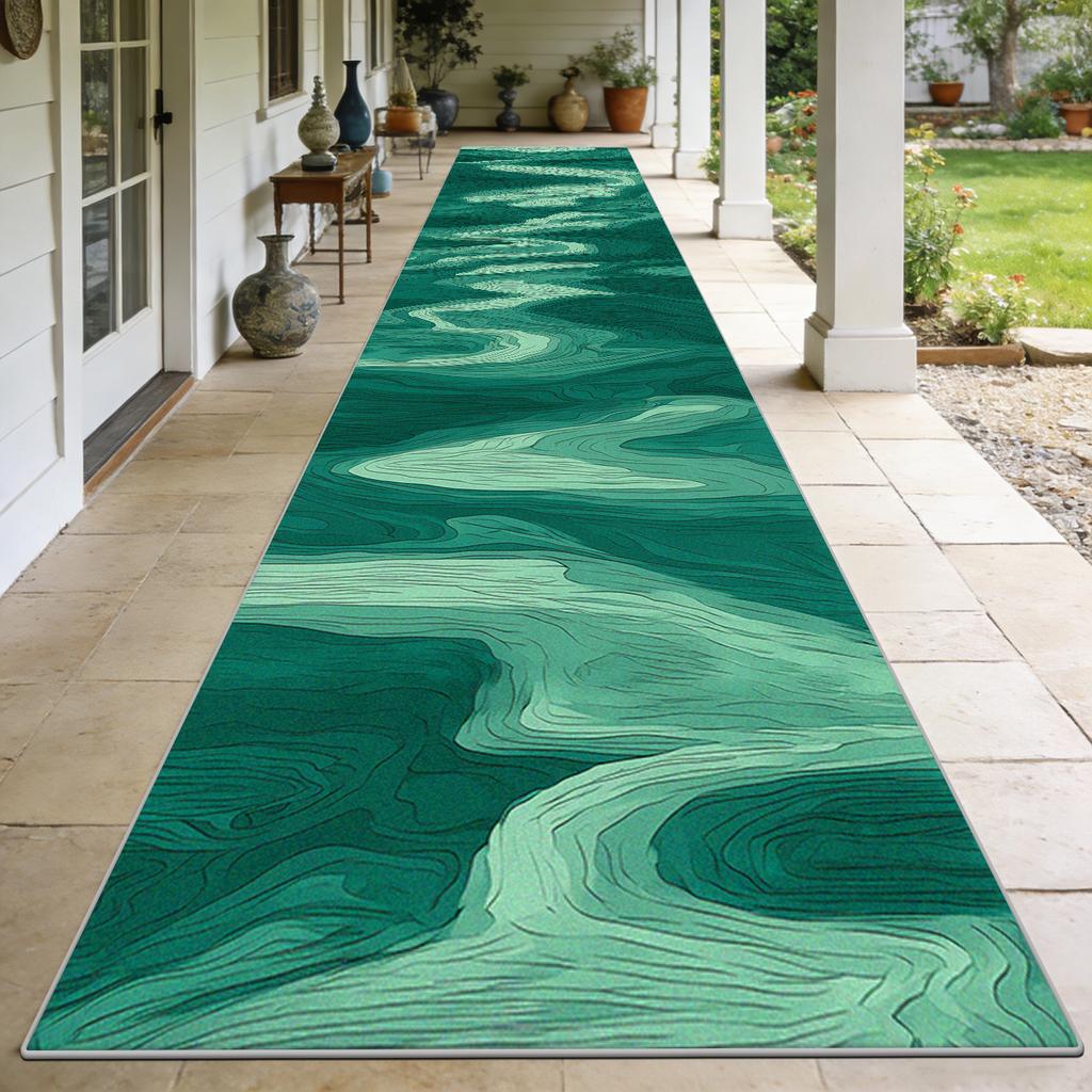 Retro Abstract Style Green Soft Long Corridor Carpet Luxury Machine Washable Runner Rug Foldable Decoration Home Passageway Mat