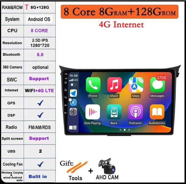 QLED DSP Android 14 For Hyundai I30 Elantra GT 2012 2013 2014 2015 2016 Car Auto Radio Multimedia Video Player Navigation