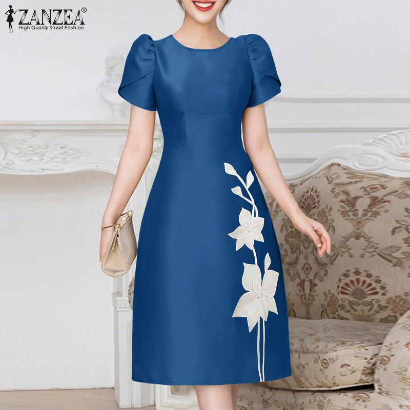 ZANZEA Women Casual Round Neck Summer Short Sleeve Print Dress