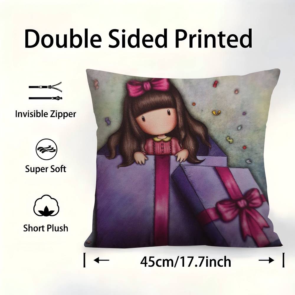 SSantoroGorjuss Cute Cartoon Girl Pillow Cover For Bedroom Room And Living Room Sofa Decorative Cushion Cover