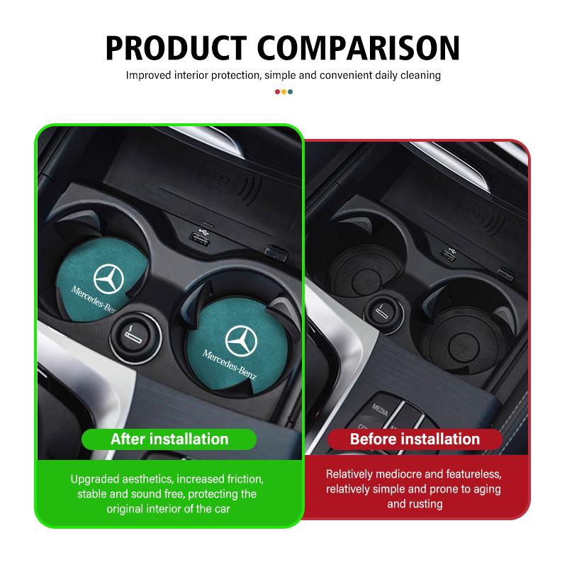 CRR1 Car Coaster Cup Slot Pad Suede Anti-Slip Interior Water Cup Mat For Mercedes Benz AMG A C E S G Class W201 W210 W108 W204 W205