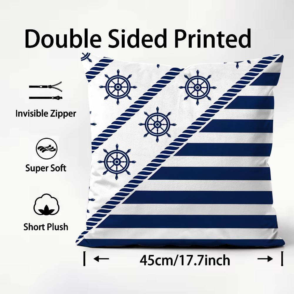 Navy Patterns Luxury Cushion Cover Plush Fabric Soft DoubleSided Printed Sofa Warm Winter Home Child Gift Pillow Case