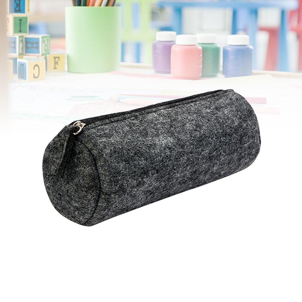 Round Felt Pencil Case Pen Bag Large Capacity Simple Design Makeup Pouch Storage Organizer Pen Bag Makeup Pouch