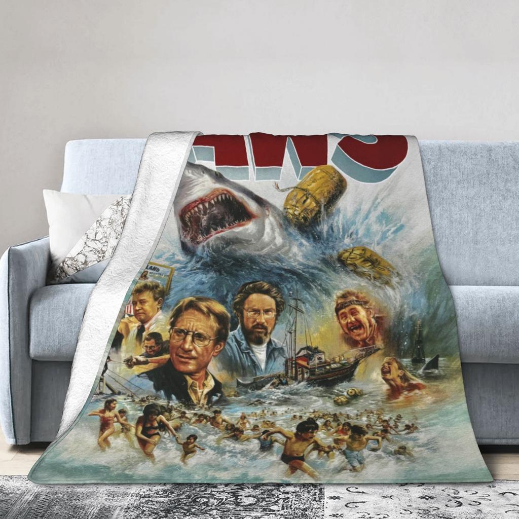 Jaws Shark Wool Blankets 80s Movie Awesome Throw Blanket for Sofa Bedding Lounge 150*125cm Bedspreads