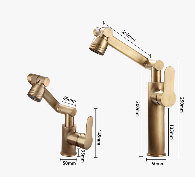 Robinet de lavabo de salle de bain en laiton antique Mélangeurs de cuisine universels Robinets Chaud Froid Ménager Modes doubles Rotatif Bidet Bras robotique