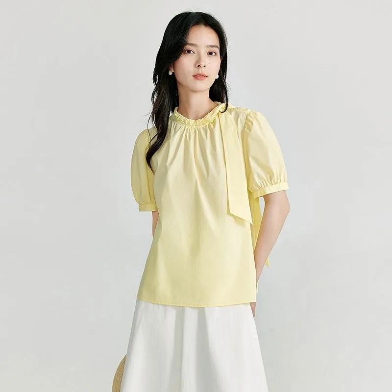 Sommer Damen Neuer Stil Französischer Chic Schnürung Puffärmel Locker Schlankes Hemd