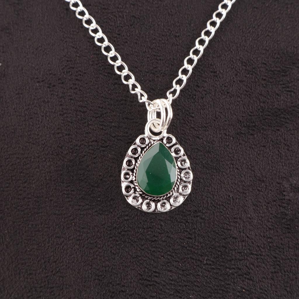 Pære Naturlig Grønn Onyks 925 Sølv Søstergave Etnisk Forlovelse Nytt Anheng PP-26-16