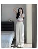 Women's 2024 High-Waist Black Wide-Leg Drape Suit Pants - Slim, Casual, Straight Fit for Spring