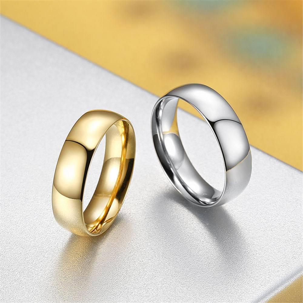 6mm Simple Ring Classic Smooth Gold Color Stainless Steel Wedding Engagement Rings for Women and Men Jewelry Wholesale