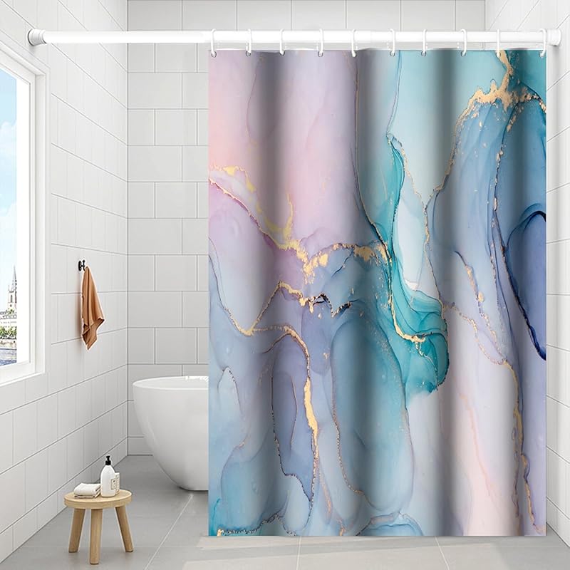 Marble Shower Curtain 72x72 inches for Bathroom Abstract Pale Pink Blue Bathtub Room Partition Hotel Decoration Modern Mineral Waterproof Fabric