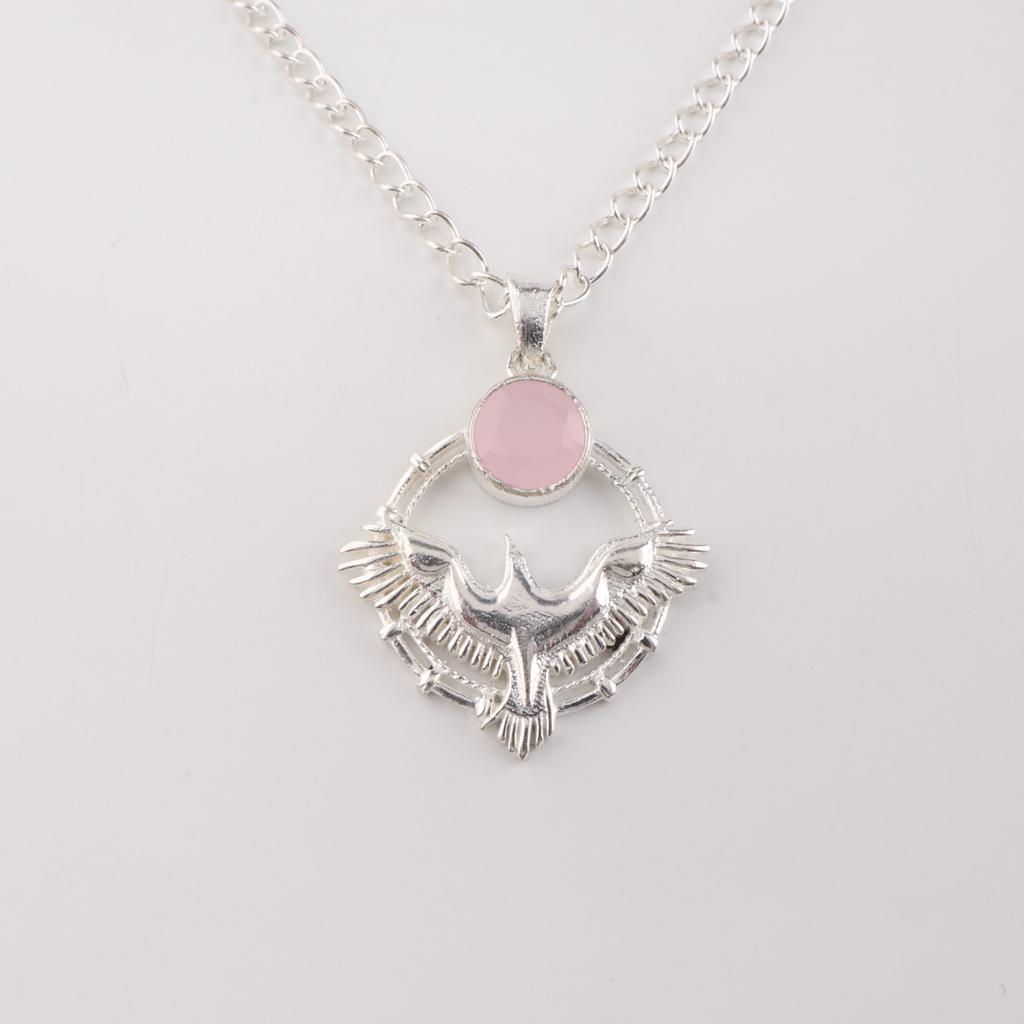 Rose Chalcedony Gemstone 925 Sterling Silver Jewelry Chain Pendant 1.43" For her CP-38-20