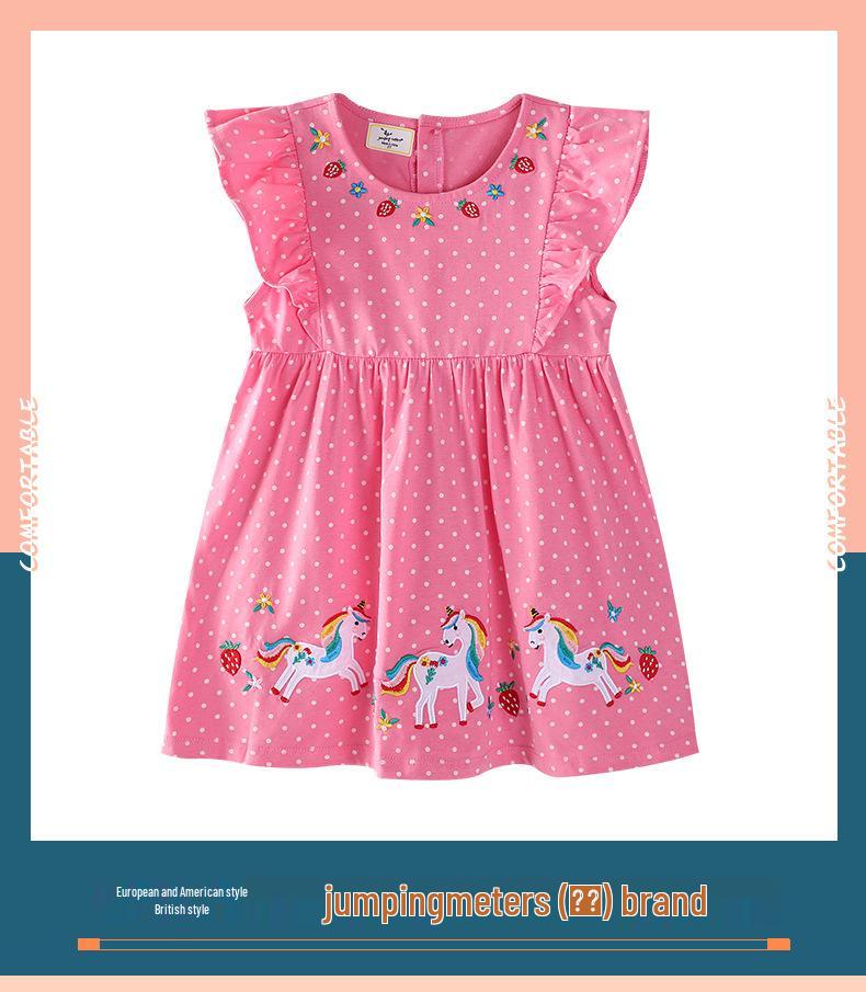 Sommer-Kinder-Strickkleid mit kurzen Ärmeln und Katzenstickerei