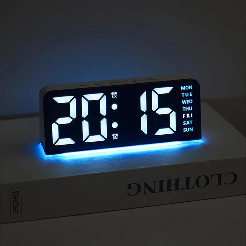 LED multi-functional digital clock with three adjustable brightness levels, mood light temperature display, digital alarm clock