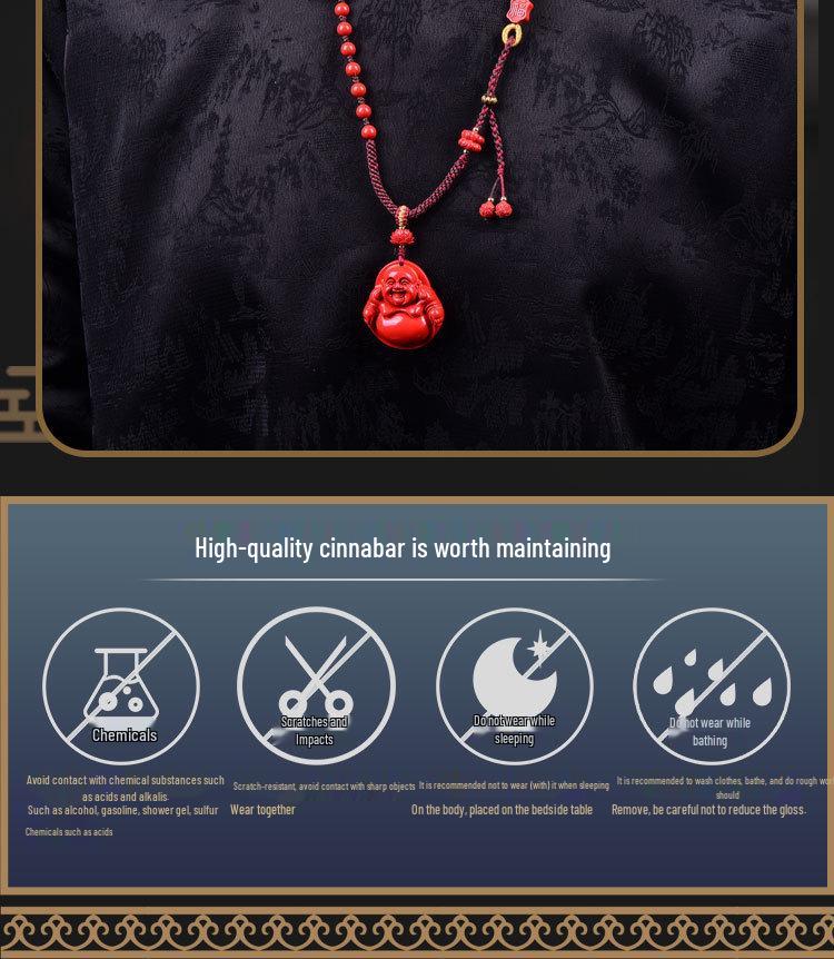 Cinnabar Maitreya Buddha Lotus Pendant Necklace - High-Grade Red Sand for Men & Women