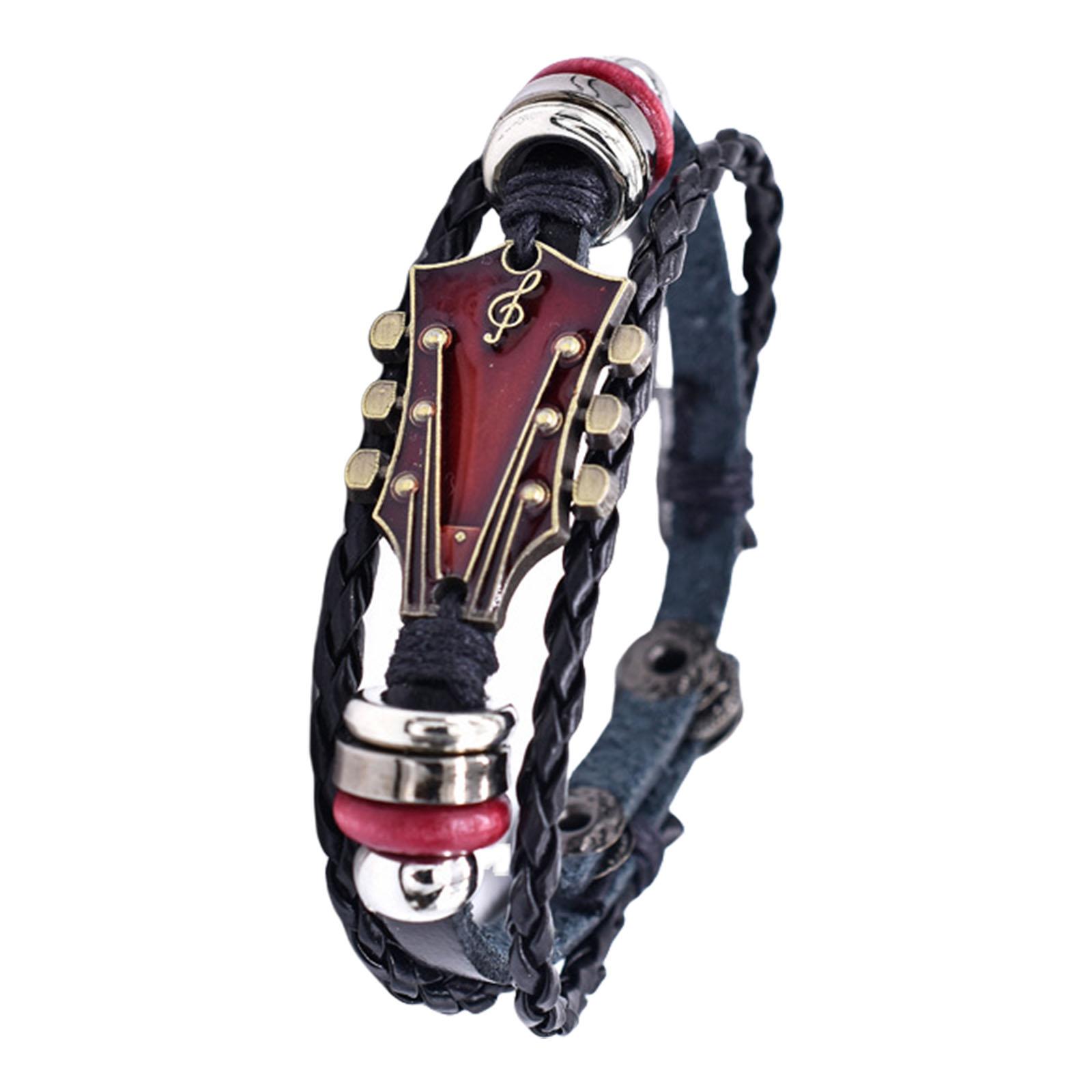 

Винтажный панк-браслет из искусственной кожи для гитары, регулируемый плетеный браслет, плетеное вручную украшение на запястье для меломанов красный