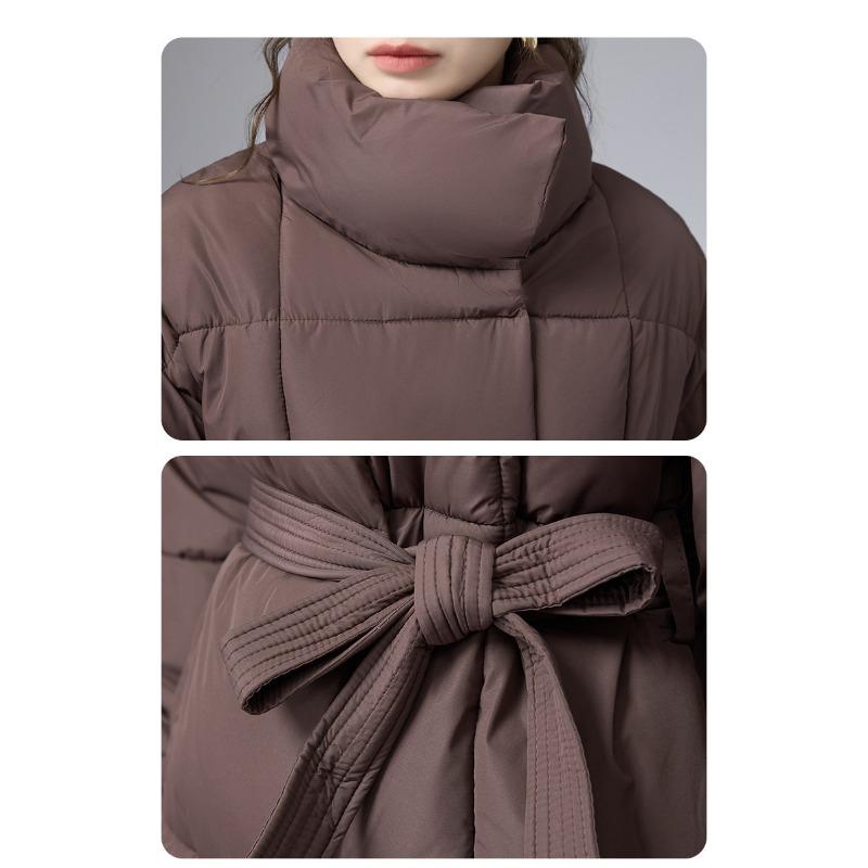 Winter neu mittel und lang Stehkragen Gürtel ist dünn, locker und vielseitig Mode Koreanische Version Daunen Baumwolle Kleidung Damenjacke