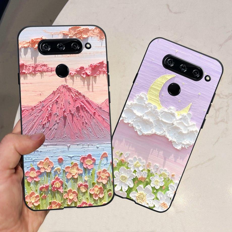 For LG V40 ThinQ Case Cover For LG V35 V35+ ThinQ Soft TPU Silicone Cases Fashion Flower Cute Pattern Funda For LGV40 ThinQ Capa