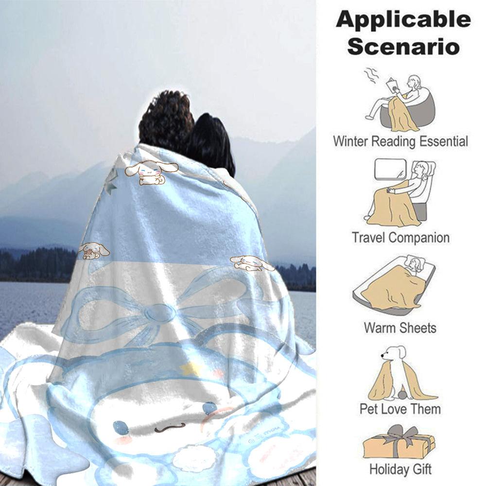 1pc Clouds Bunny Blanket Lightweight Flannel Throw for Sofa Bed Travel Camping Livingroom Office Couch Chair