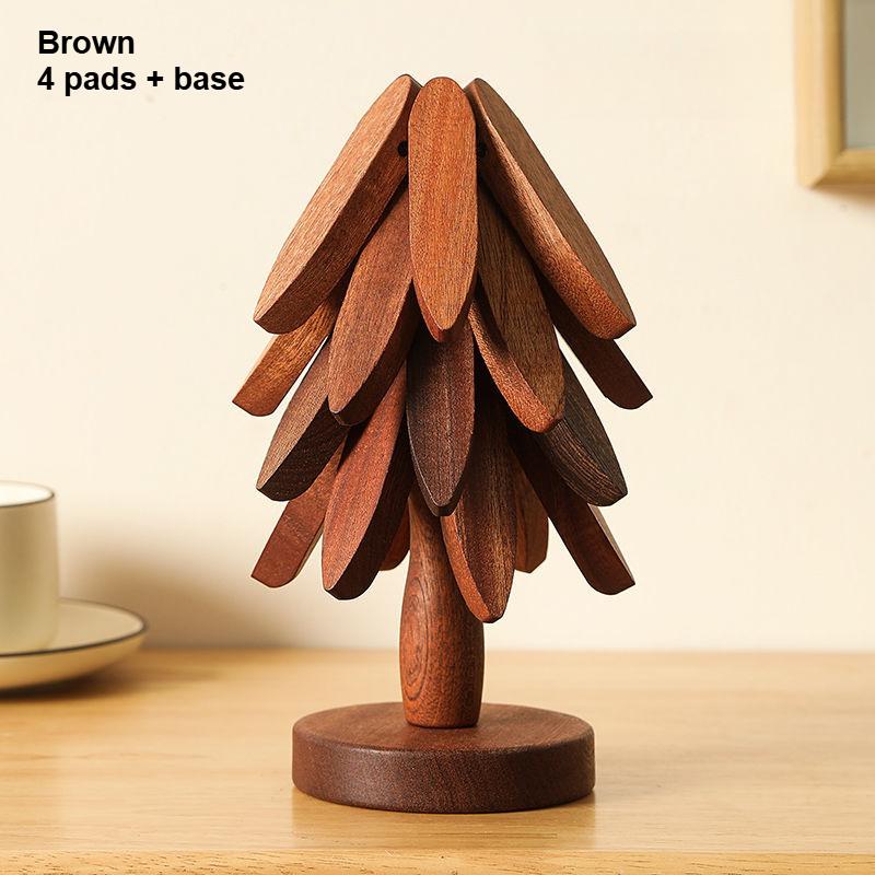 Деревянная термостойкая и теплоизоляционная подставка, термостойкая настольная подставка, подставка, коврик для кухонных принадлежностей, дизайн в форме дерева Brown