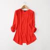 Export Plus Size Tail Single Loose Fashion Minimalist Back Slit Stylish Rollable Sleeves Hollowed V Neck Chiffon Shirt