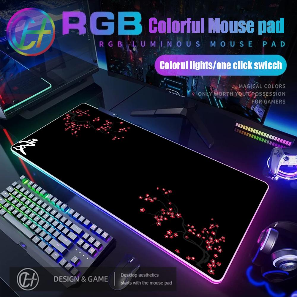 Kersenbloesem Ai Muismat, Minimalistische Japanse Bureau Decoratie RGB Gaming Muismat Bureau Mat HD Gamer Groot LED Licht XXL