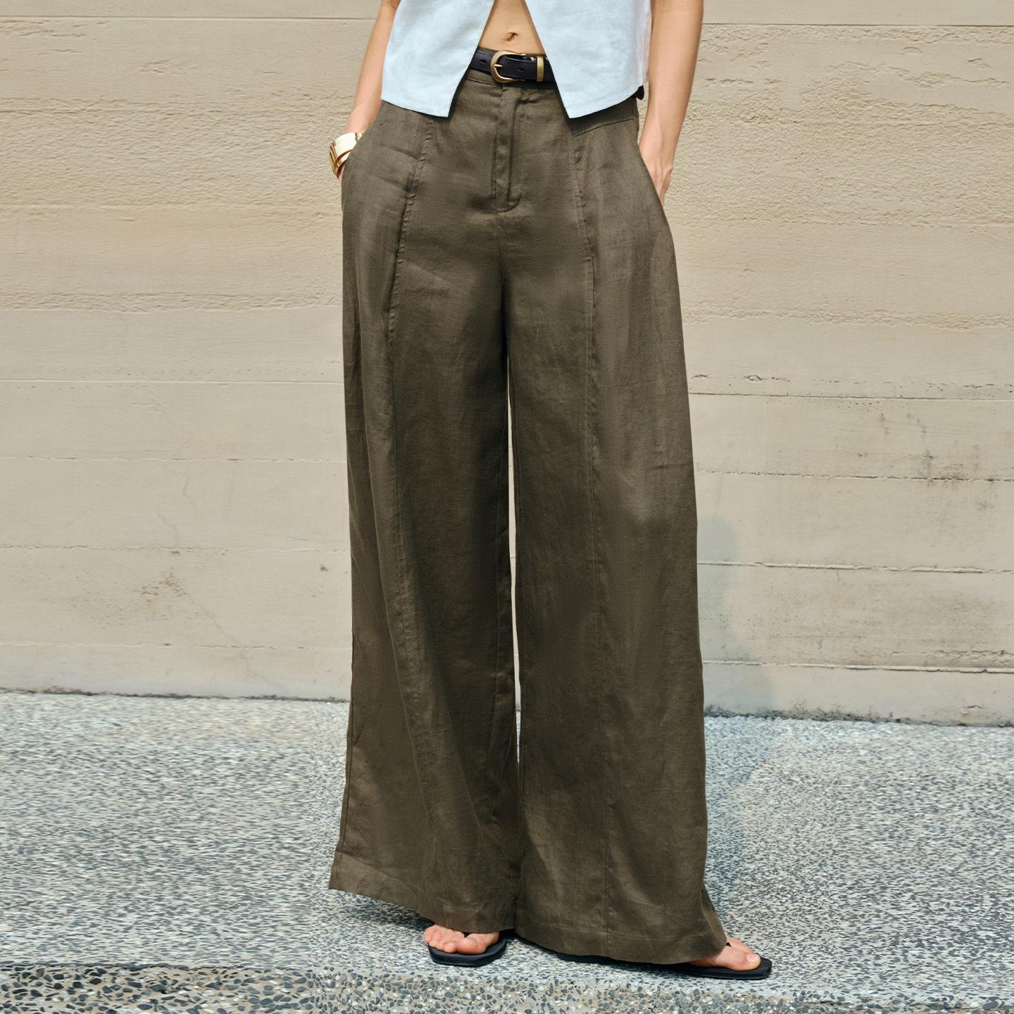 Johnature Wide-leg Pants For Spring Summer Straight Casual Solid Color Simple Long Women Wide-leg Pants S