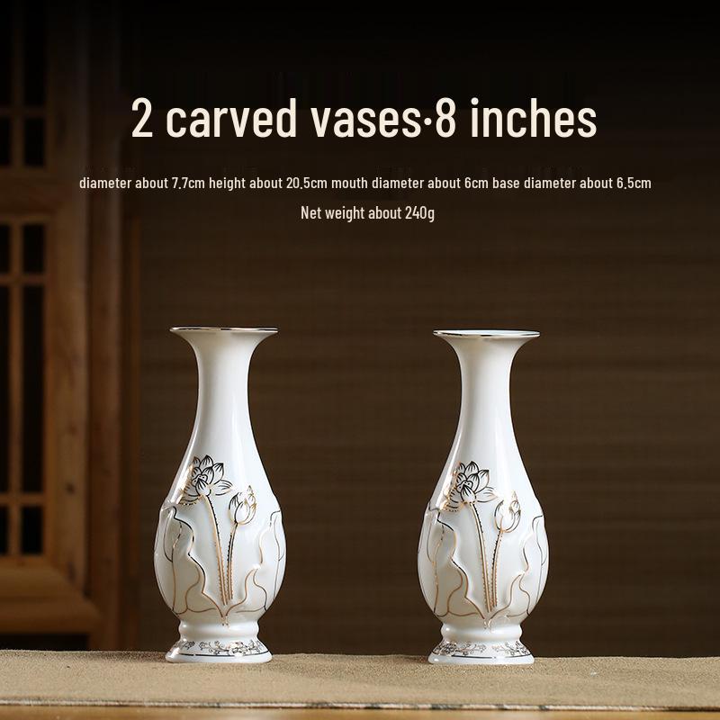 Gold-Painted Ceramic Jade Vase for Offering Flowers To Buddha - Guanyin Bodhisattva Pure Water Bottle and Buddhist Altar Ornament.