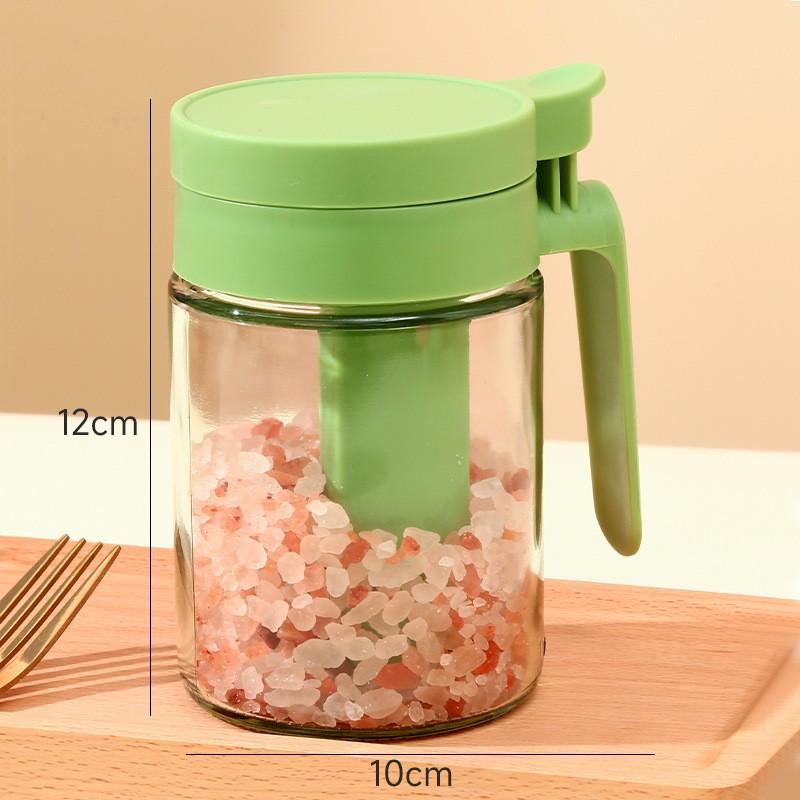 Glass Spice Jar Set With Separate Spoon Compartment Airtight Seal Salt Pepper Seasoning Storage Kitchen Organizer