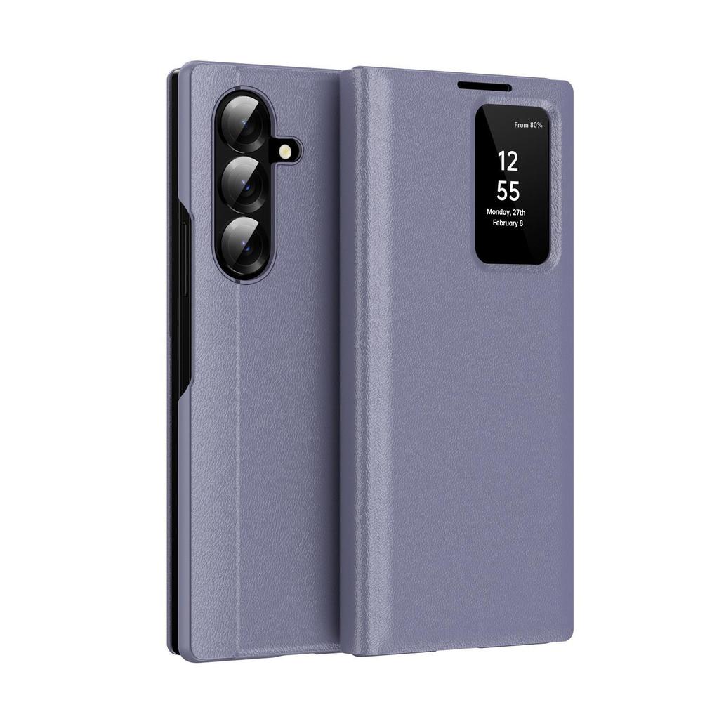 Housse à rabat en cuir Samsung Z Fold 8 avec emplacement pour carte et fenêtre
