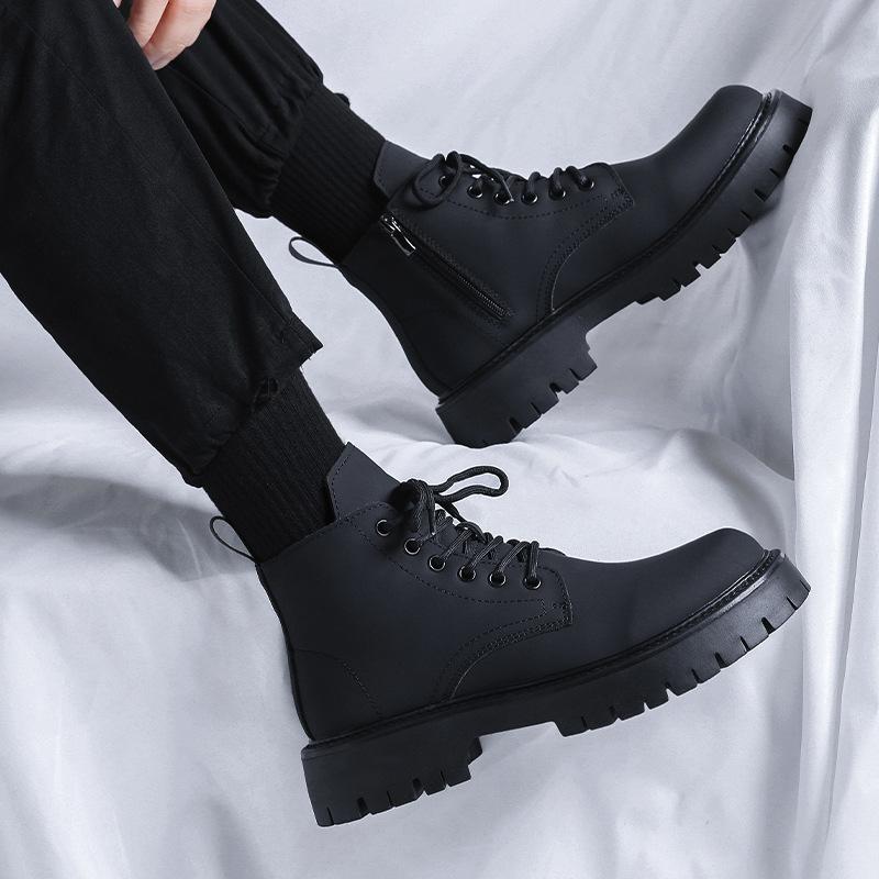 Mens Casual Party Prom Dress Platform Boots Black Trendy Autumn Winter Shoes Cowboy Genuine Leather Boot Handsome Ankle Botas