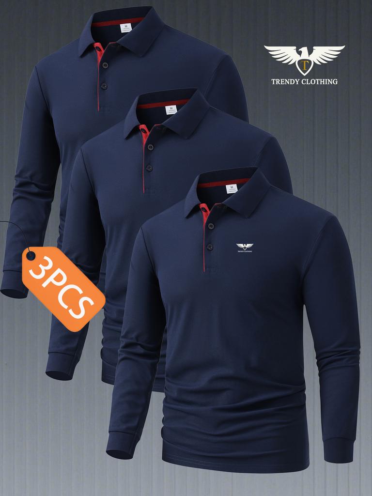 3Pcs Men Lapel Polo Shirts, Short Sleeve Regular Fit Tops, Soft Casual Tees for Daily Wear and Business Casual
