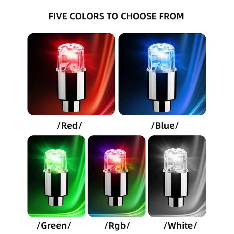 4 Pezzi Luci LED Colorate per Valvole Ruote Tappi Valvole Ruote Moto Auto Coprivalvole Universali Antipolvere per Valvole Bicicletta