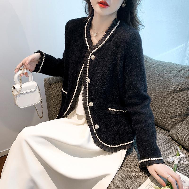 French Xiaoxiangfeng jacket women's autumn and winter 2024 new fashion versatile knitted cardigan mink velvet top jacket