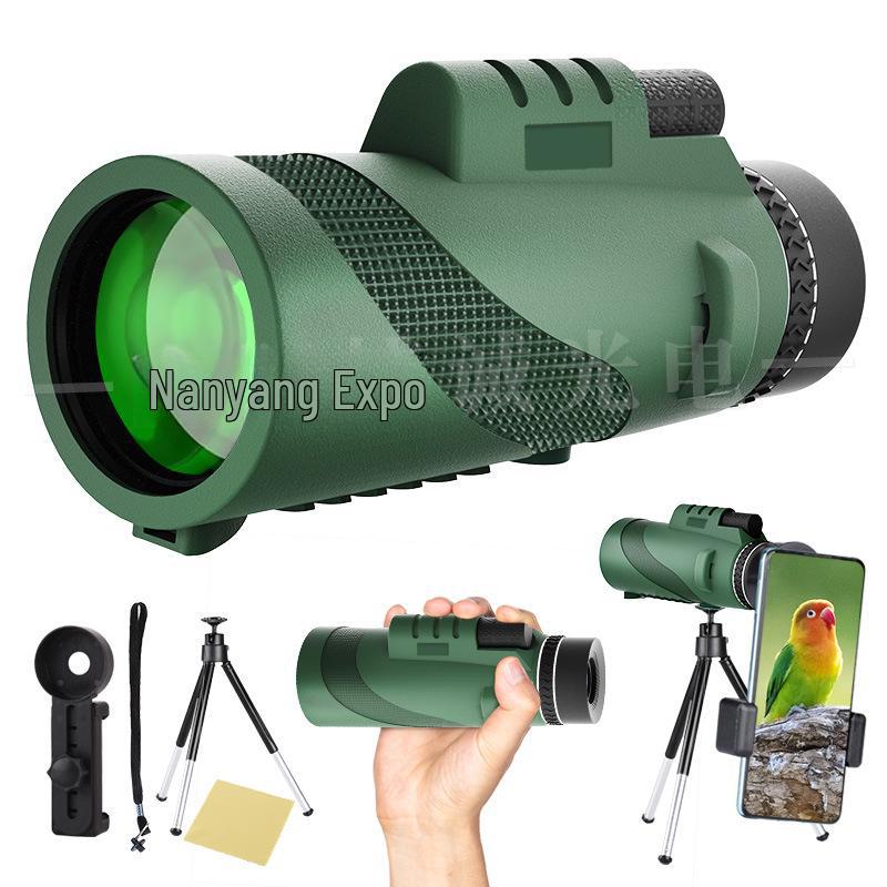 Green Leather 80x100 HD Monocular Telescope with Night Vision - High-Power, Portable for Concerts and Outdoor Use with Mobile Phone Compatibility