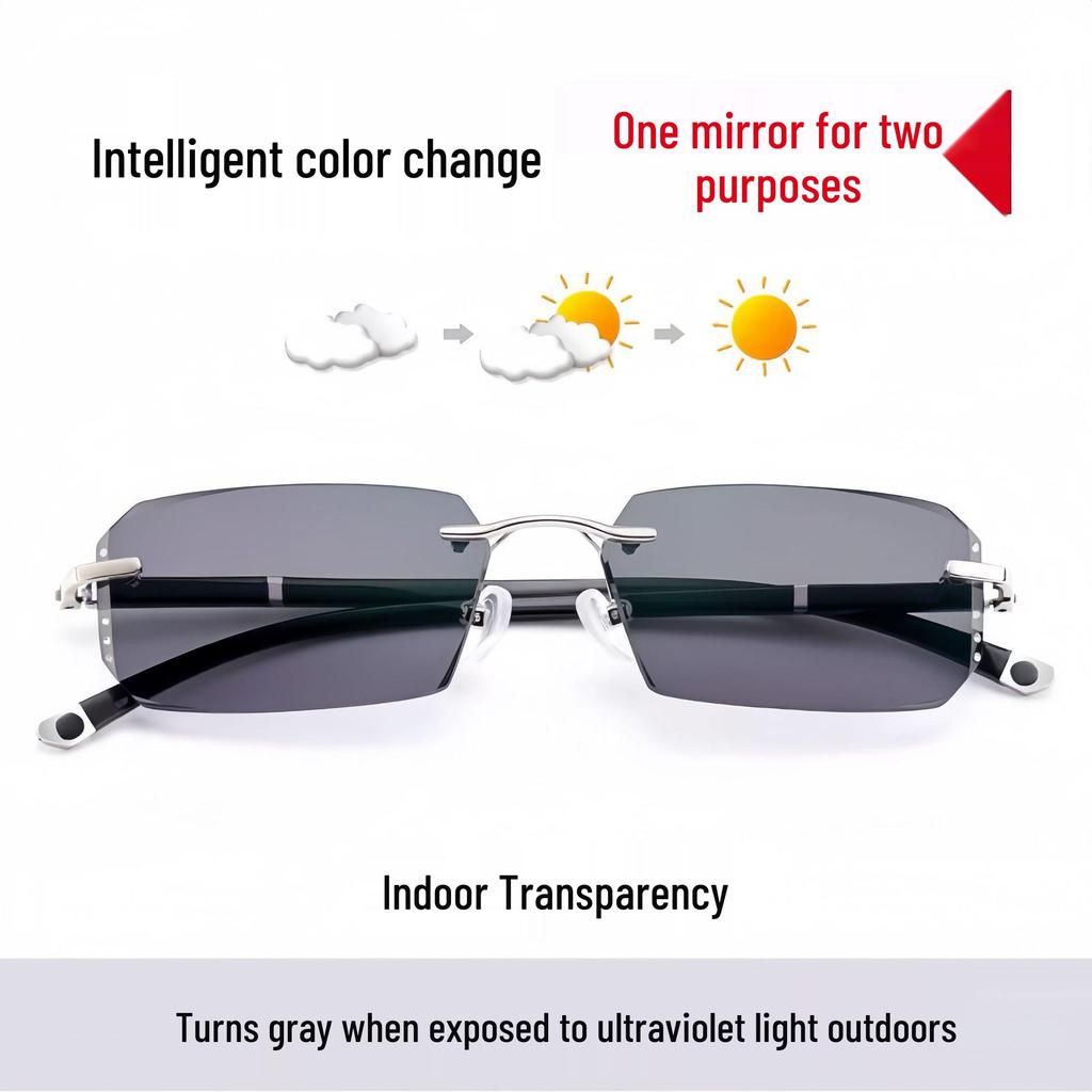 2025 Frameless Anti-Blue Light Photochromic Reading Glasses for Men & Women - Fashionably Designed for Middle-Aged & Elderly