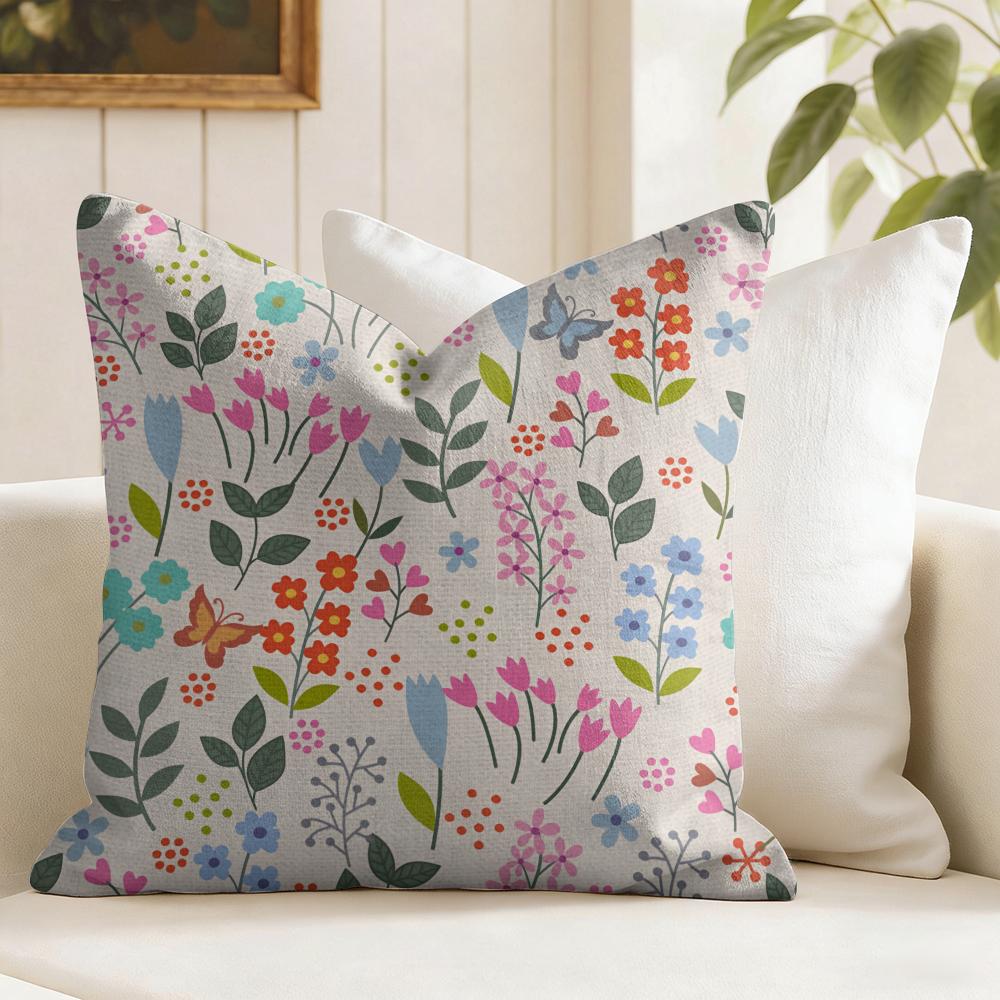 Boho Wildflowers Pattern Cushion Cover Natural Linen Pillow Cover Double-Sided Print Cushion Cover For Sofa Home Decor