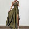 Yousheng Women Evening Dress High Slit One Shoulder Sleeveless Pleated High Waist Irregular Pure Color Cocktail Wedding Party Banquet Maxi Dress Ball