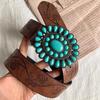 Western Belt with Retro Turquoise Buckle Retro Flower Pattern Faux Leather Women Cool Belt Outfit Accessory
