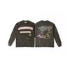Mens Oversized Cotton Long Sleeve Crewneck Sweatshirt With Washed Vintage Letter Print