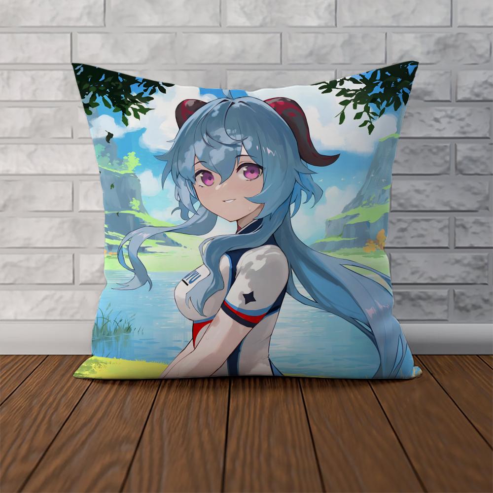 Ganyu Genshin Impact Pillow Case For Car Sofa Decorative Home Doublesided Print Plush Square Throw Pillow Cushion Cover