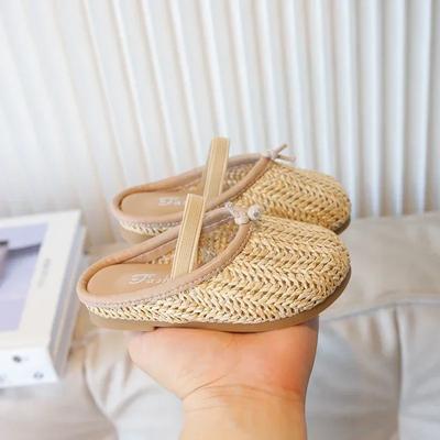 Sandalias Infantiles para Niñas 2024 Verano Nueva Moda Suaves Cómodas Elegantes Tejidas Antideslizantes Casuales Versátiles Frescas Zapatos de Playa