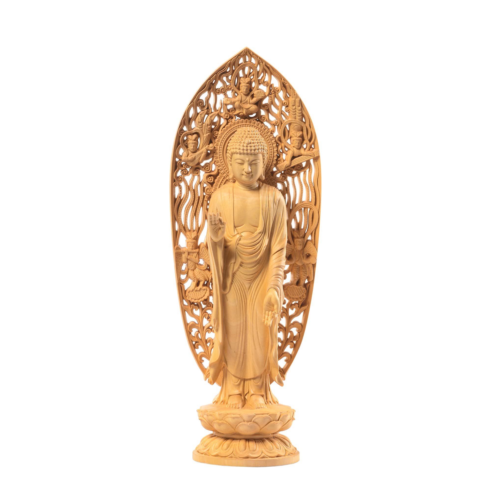 

Amitabha Buddha Statue, Boat-Shaped Standing Statue, Boxwood Wood Carving, Lotus Seat, Protects from Misfortune for Those Born in the Years of the