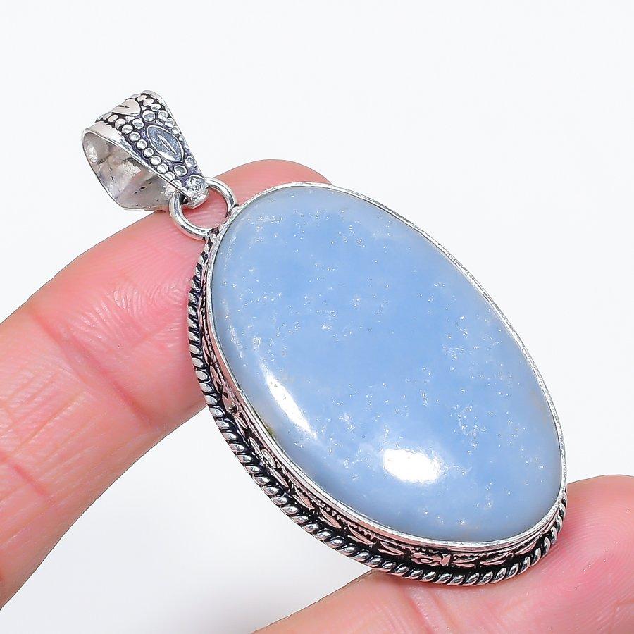 

Natural Angelite Stone Gemstone 925 Sterling Silver Jewelry Pendant 2.36 Y9q18