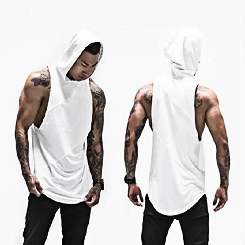 Muscleguys Running Hooded Vests Summer Mens Gym Clothing Cotton Patchwork Mesh Fitness Sleeveless Shirt Bodybuilding Stringer Tank Tops
