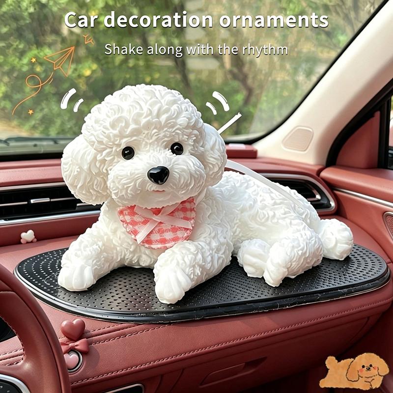 3D Car Teddy Dog Figurine Lifelike Simulation Decor With Anti-Slip Pad Cute Auto Dashboard Ornament for Pet Lovers Gift