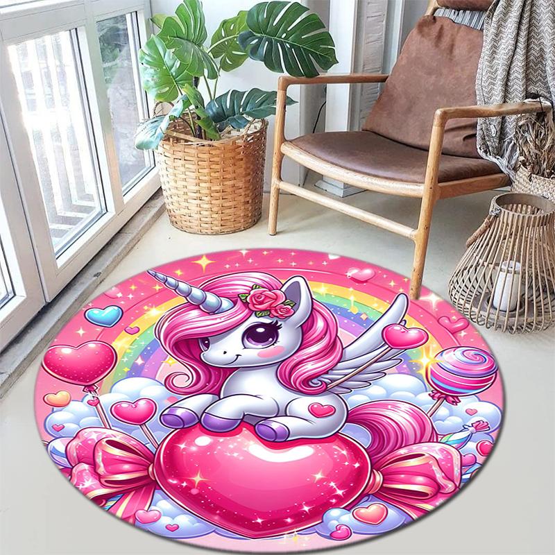 1PC cute cartoon unicorn Pattern printed Carpet Rug for Living Room Bedroom Home Sofa Decoration,Non-slip Floor Mat Floor mat