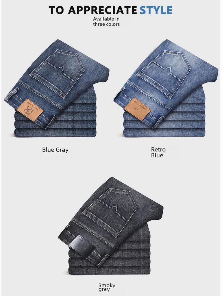 Męskie jeansy retro ze streczem o prostym kroju z merceryzowanej bawełny